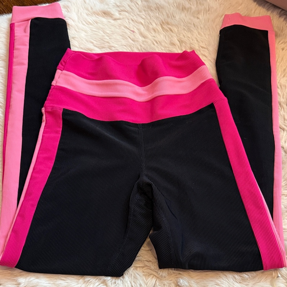 Beach Riot Pink and Black Striped Leggings